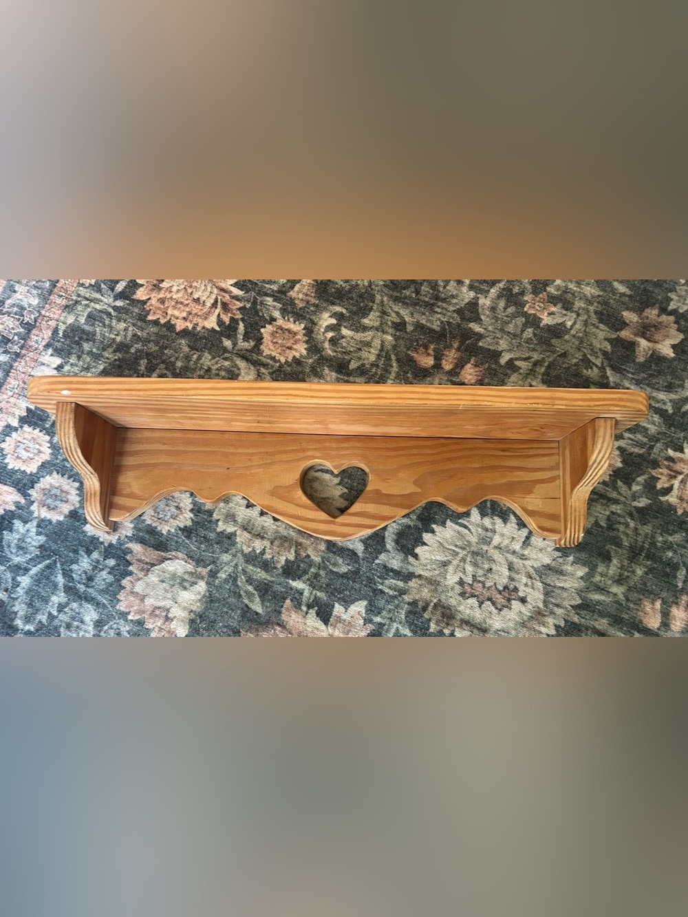 Wooden Accent Shelf with Heart Cutout — Natural Pine